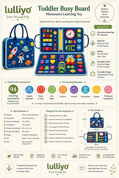 Montessori Toddler Busy Board – Preschool Learning Toy - Lulliyo