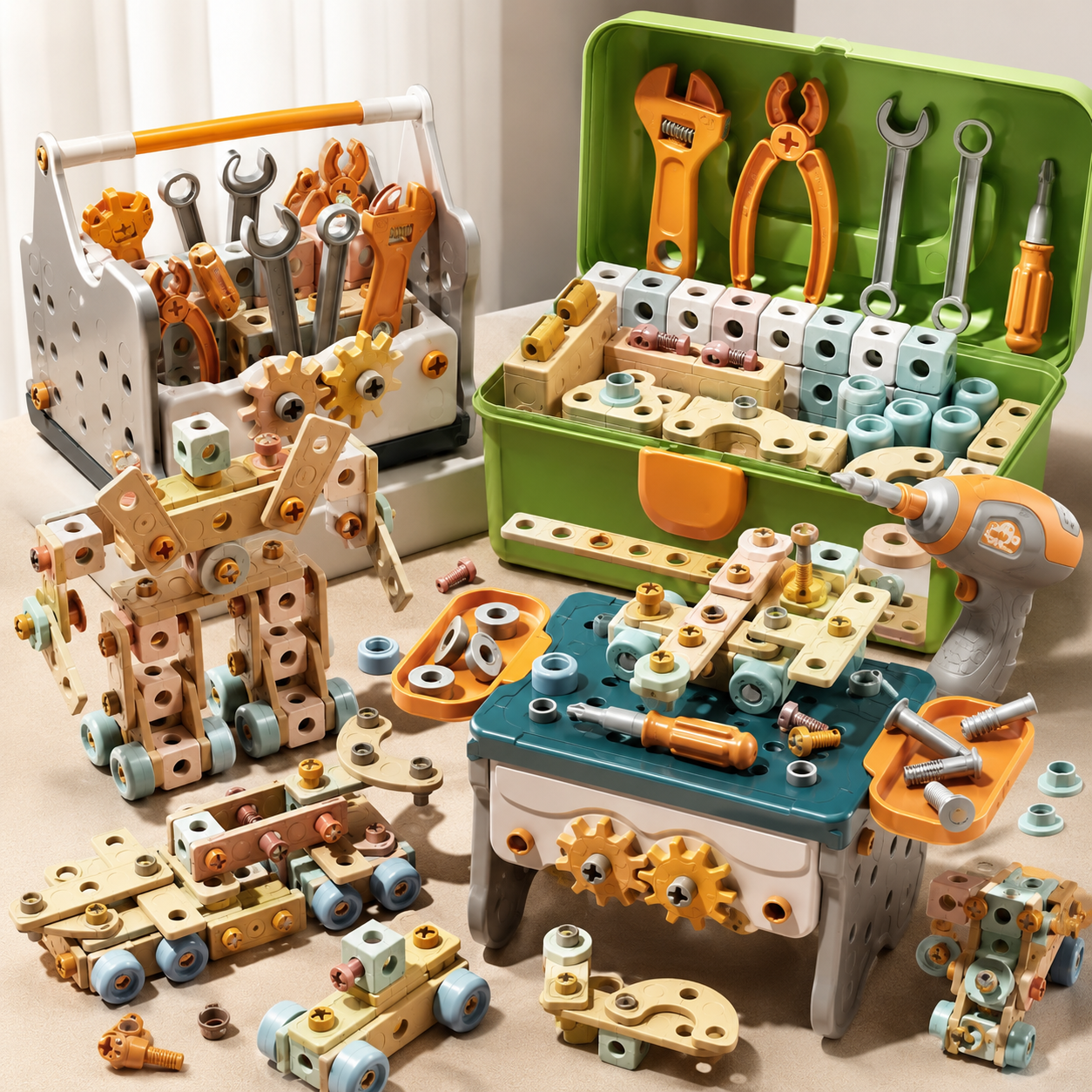 Kids Pretend Play Construction Tool Set With Drill - Lulliyo