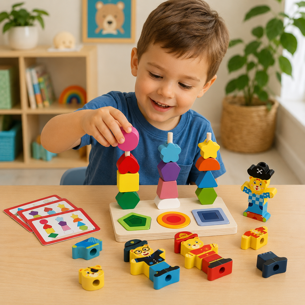 Montessori Wooden Bear Shape Sorting & Stacking Toy - Lulliyo